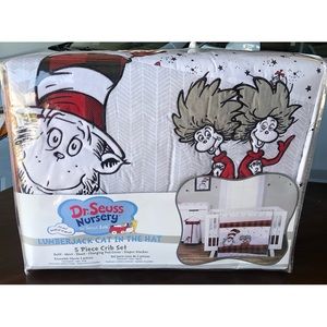 NWT Dr Seuss Cat in the Hat 5 Piece Crib Set